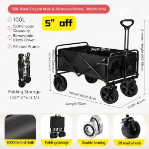 【LePinBang】Troli Barang Lipat 300KG | Outdoor Wagon Camping Trolley | 可折叠搬运车 野营手推车 - Image 7