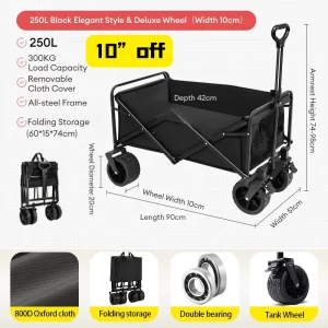 【LePinBang】Troli Barang Lipat 300KG | Outdoor Wagon Camping Trolley | 可折叠搬运车 野营手推车 - Image 9