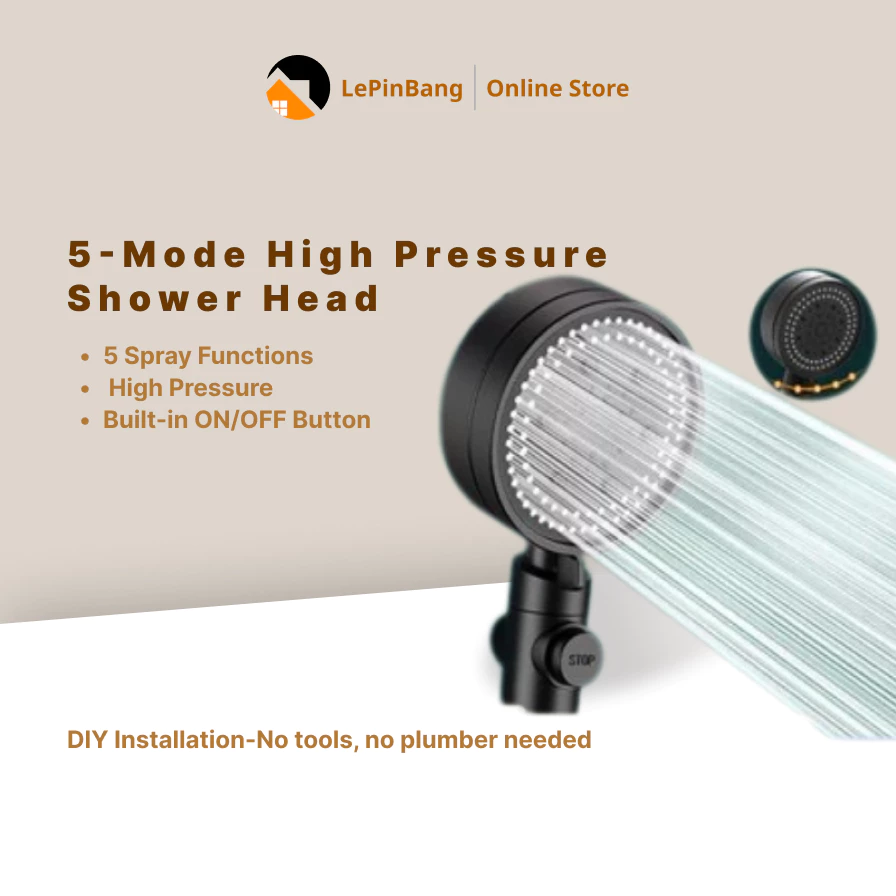 Kepala Pancuran Air Tekanan Tinggi 5-Mod