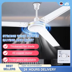 【LePinBang】吊扇 56” Ceiling Fan Stainless Steel | 3/5 Speed Silent Motor | Kipas Siling Rumah Besar - 图片 2