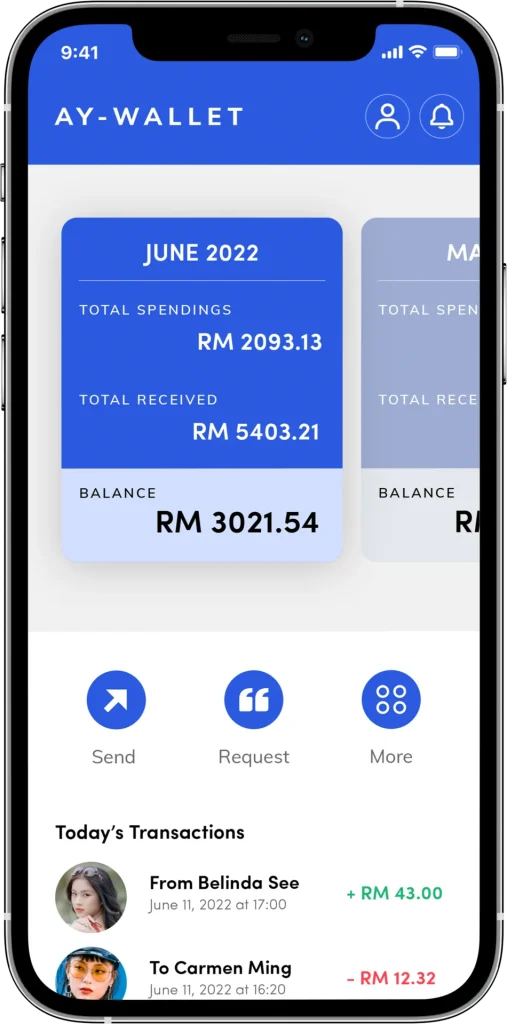 Finance app screen displaying balance and transaction summary