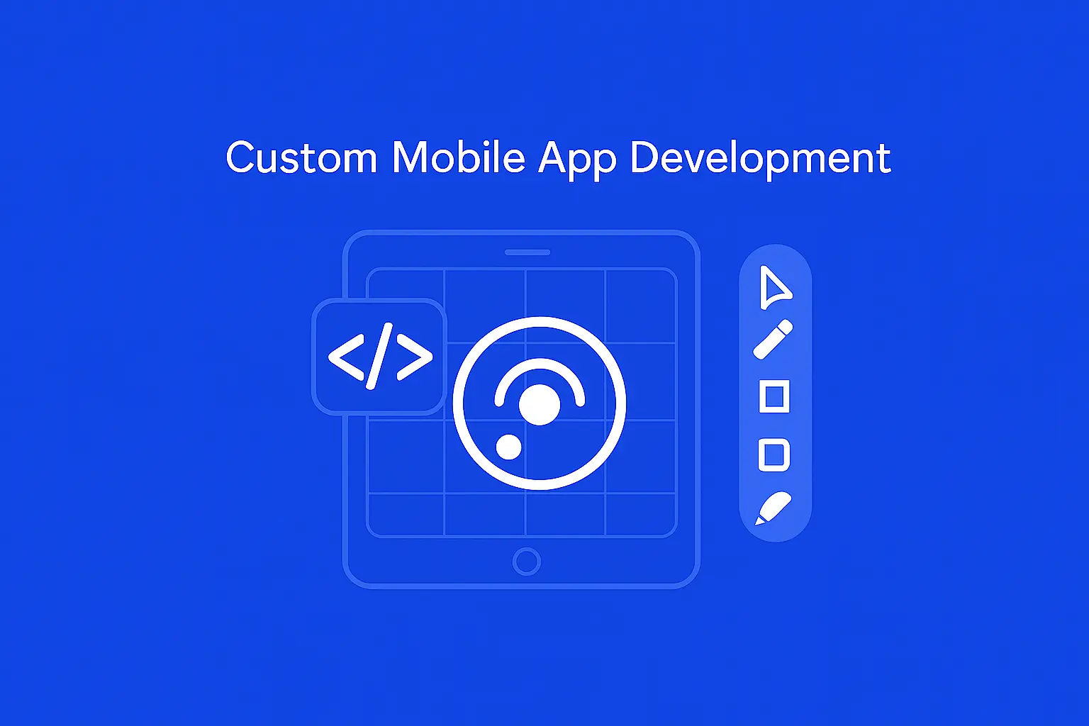 Blue digital graphic for custom mobile app development