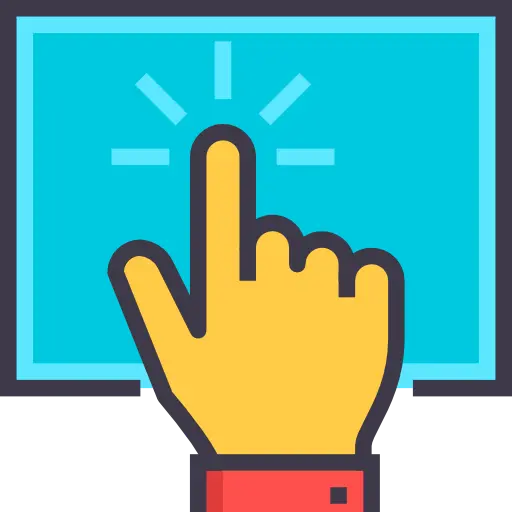 Yellow hand touching touchscreen interface