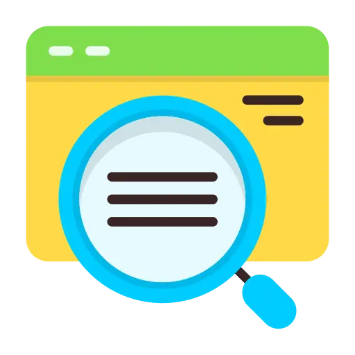 Magnifying glass icon over document representing keyword research