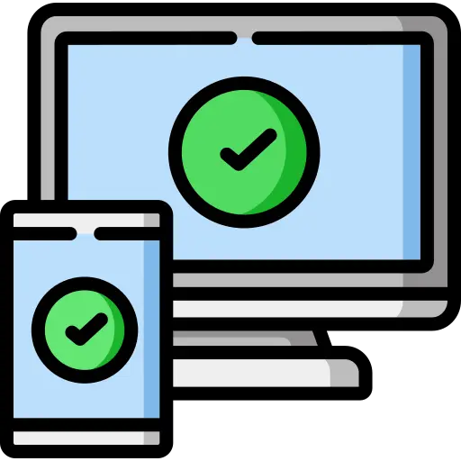 Computer and smartphone with check marks for responsive design