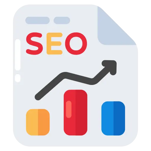 Flat SEO graphic with rising chart and bar graph